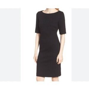 BOSS Hugo Boss Dress Womens 8 Black Hadea Ribbed Knit Short Sleeve Sheath Zip